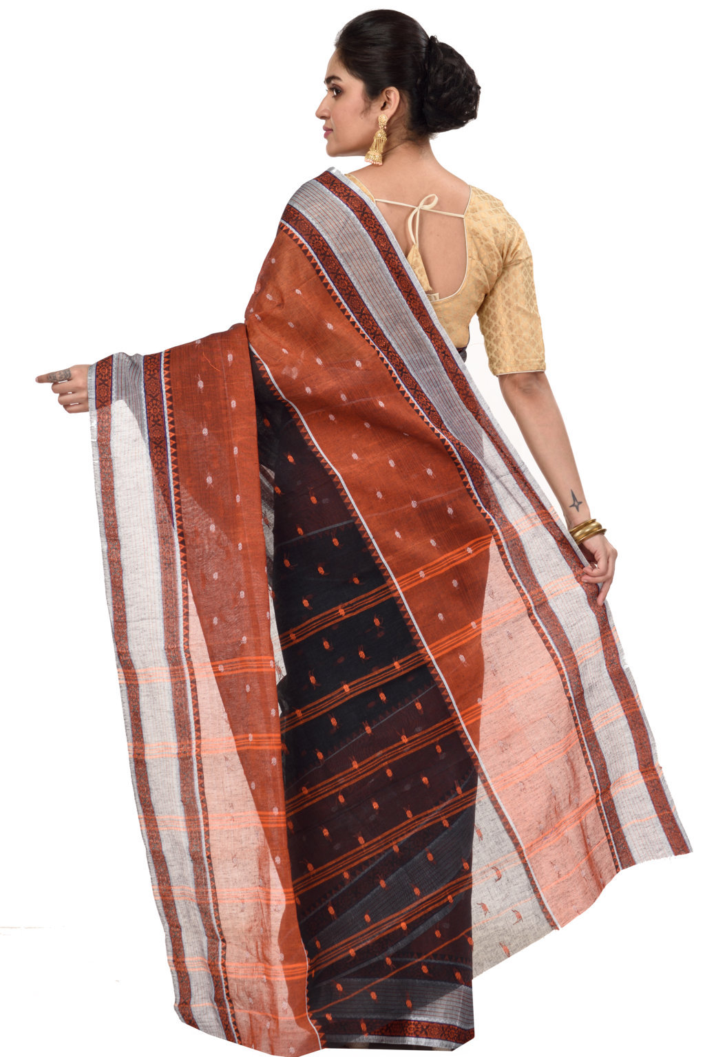 Black Pure Cotton Debdash Tant Saree (357)